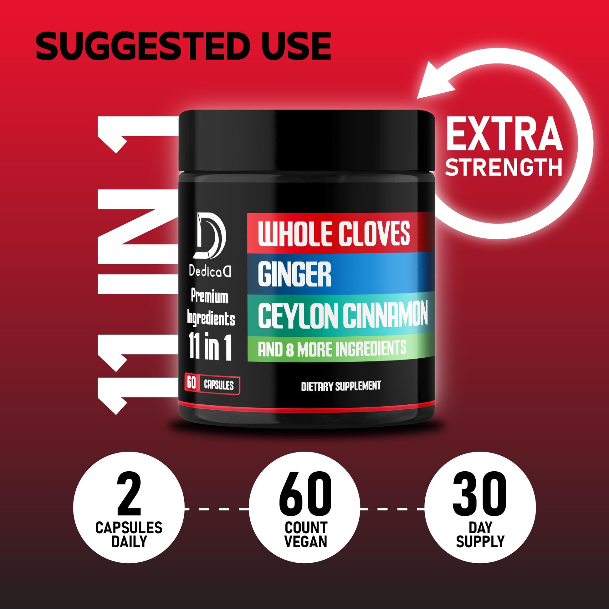 DEDICAD 11in1 Cloves Supplement with Ginger, Ceylon Cinnamon and 8 Other More - Digestive, Immune System, Mood Support - 60 Capsules - 30 Days Supply DEDICAD buy supplements Au