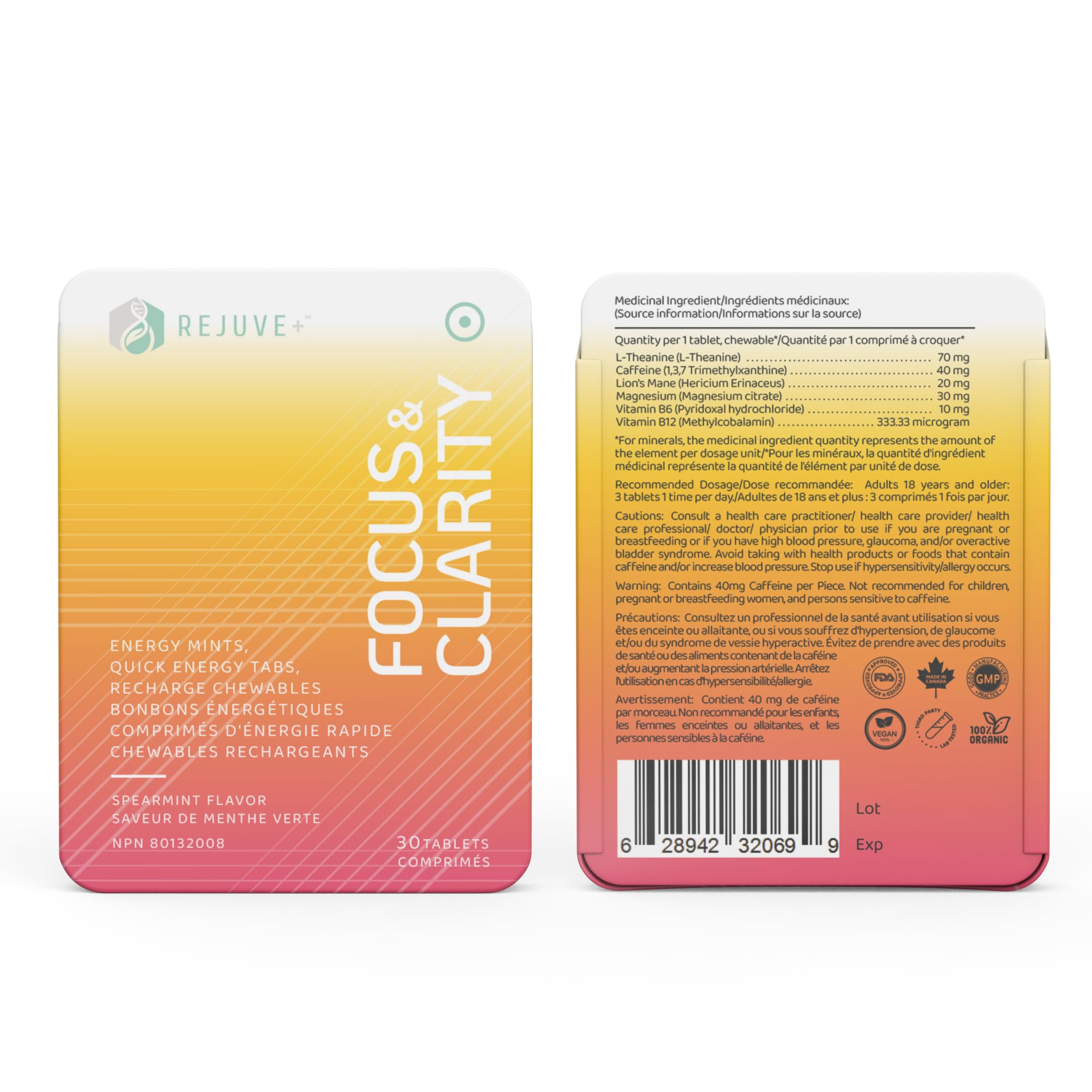 REJUVE+ Focus & Clarity Nootropic Supplement – Brian Boost | L-Theanine, Caffeine, Lion’s Mane, Magnesium, Vitamin B6 & B12 | Brain Support, Memory, Focus & Energy | Mint Flavor (30 Chewables) (1) REJUVE+ buy supplements Au