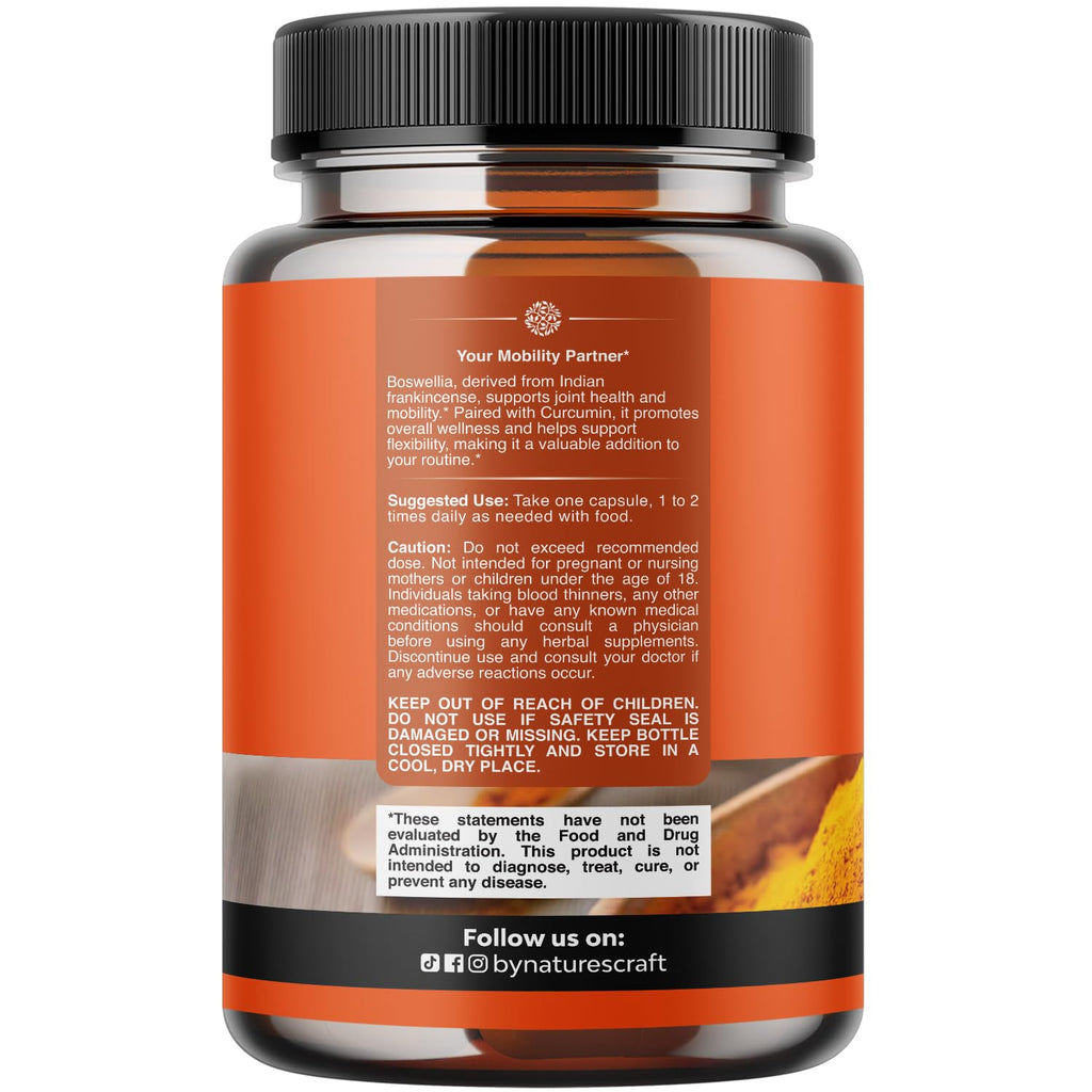 Boswellia Extract Capsules with Turmeric - Advanced Immune Health Support Supplement - Turmeric & Boswellia Serrata Capsules 500mg per Serving for Body Detox & Healthy Joints - 90 Count Natures Craft buy supplements Au