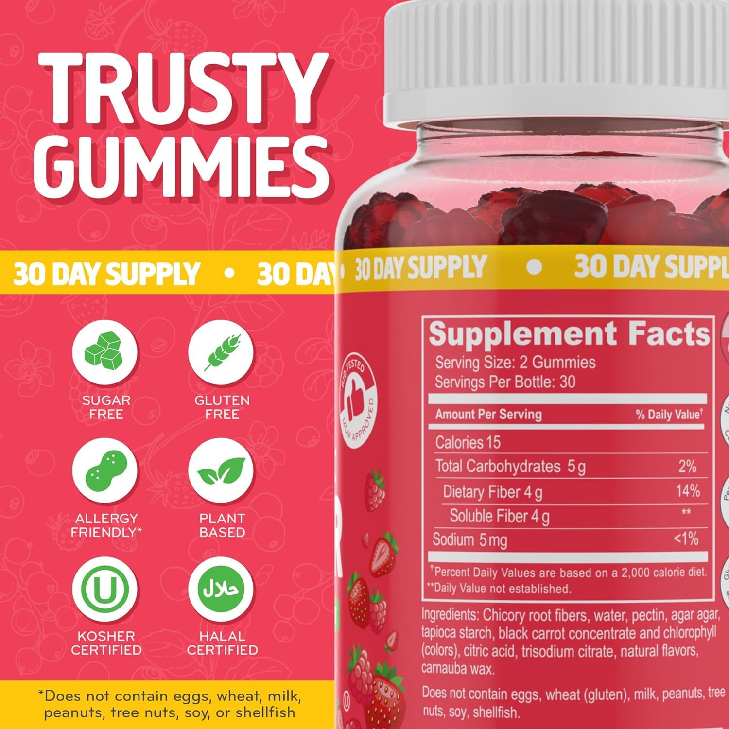 Desired Life Prebiotic Fiber Gummies for Adults and Kids – 4g Sugar Free Natural Berry Flavored Gummies - Supports Digestive Health