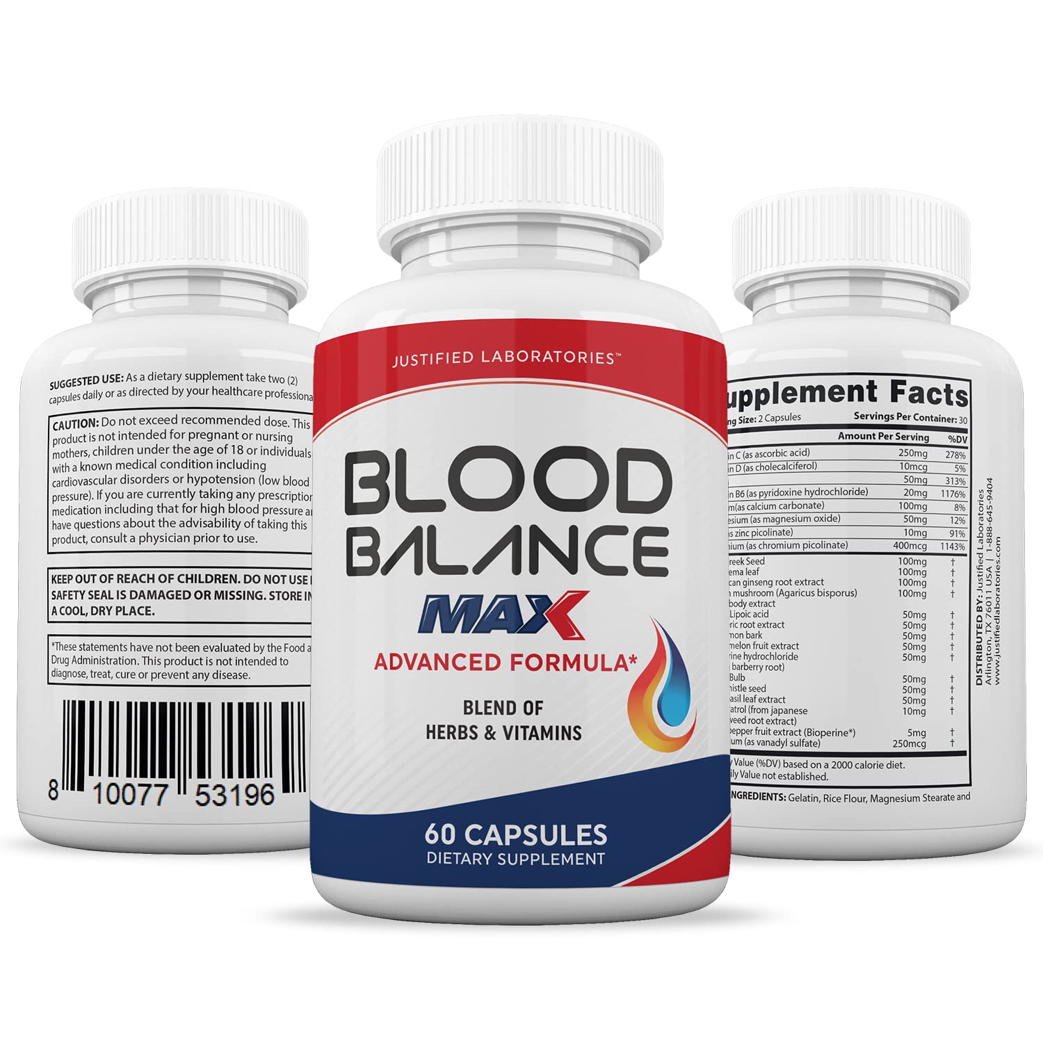 Justified Laboratories (3 Pack) Blood Balance Max 1295MG Supplement Pills 180 Capsules Justified Laboratories buy supplements Au