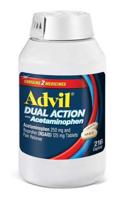 Advil Dual Action Coated Caplets, 125 Mg Ibuprofen and 250 Mg Acetaminophen per Dose (2 Dose Equivalent) for 8 Hour Pain Relief - 216 Count AdvilBuy Supplements Australia