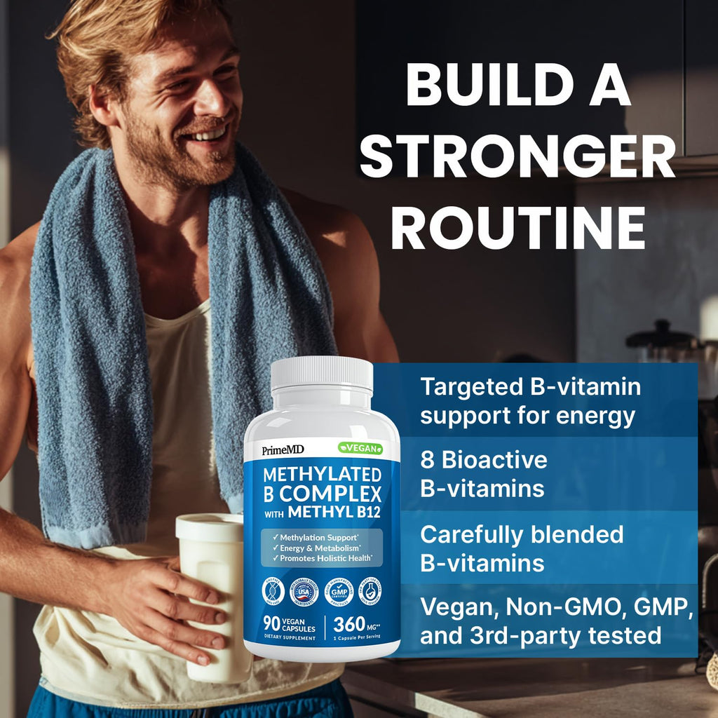 Methylated B Complex with Methylfolate and B12 Methylcobalamin 1000 mcg - Methylated Multivitamin for Energy, Brain Function, and Wellness - Vitamin B Complex for Men & Women (90 Servings) (Pack of 1) PrimeMDBuy Supplements Australia