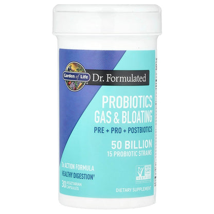 Garden of Life Dr. Formulated Pre, Post & Probiotics Gas & Bloating Once Daily 3-in-1 Complete Prebiotics, Postbiotics & Probiotics – 50 Billion CFU