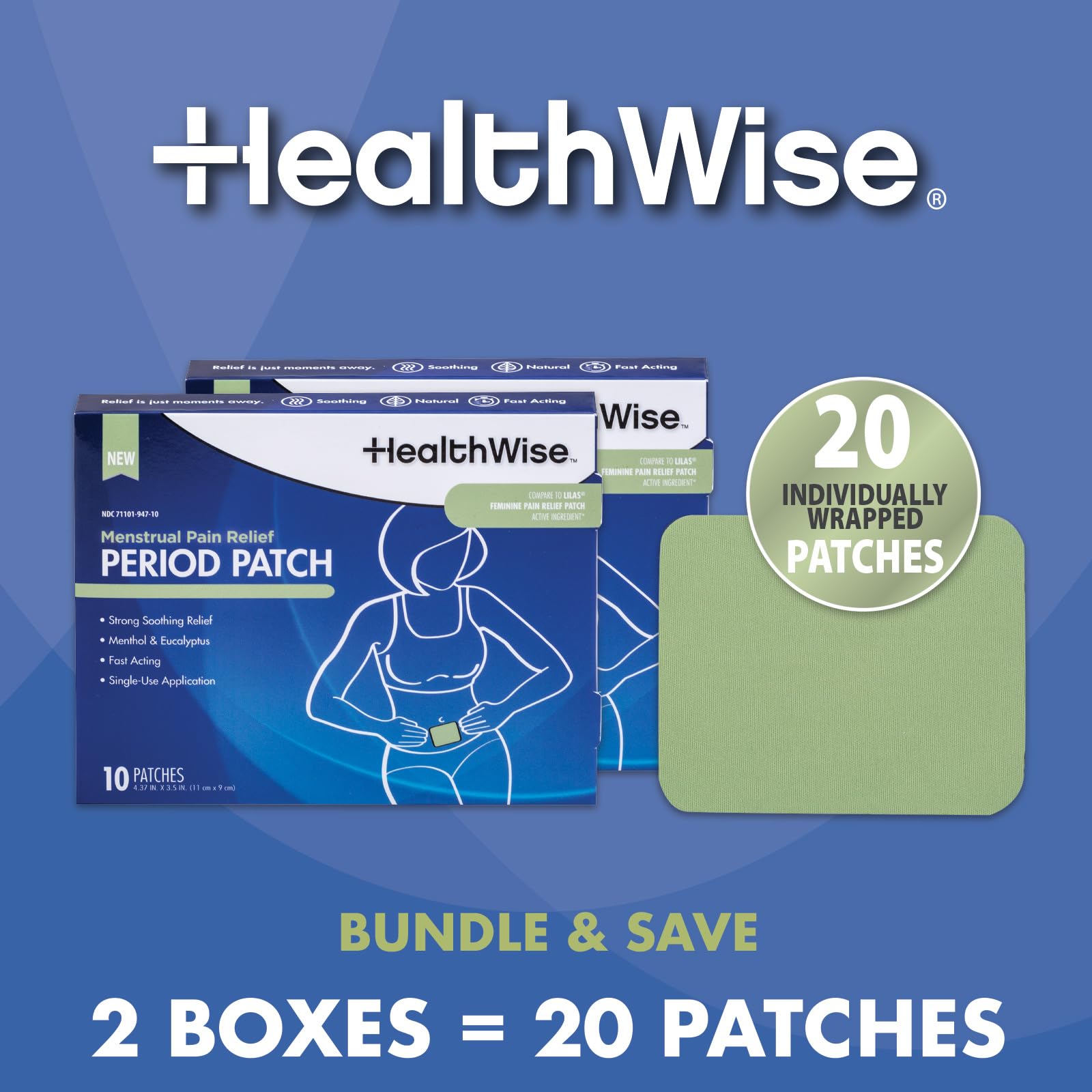 HealthWise Menstrual Pain Relief Bundle | Twenty 10% Menthol + Eucalyptus Period Patches | Generous XL Size Patch | Natural, Therapeutic Care at Home HealthWiseBuy Supplements Australia