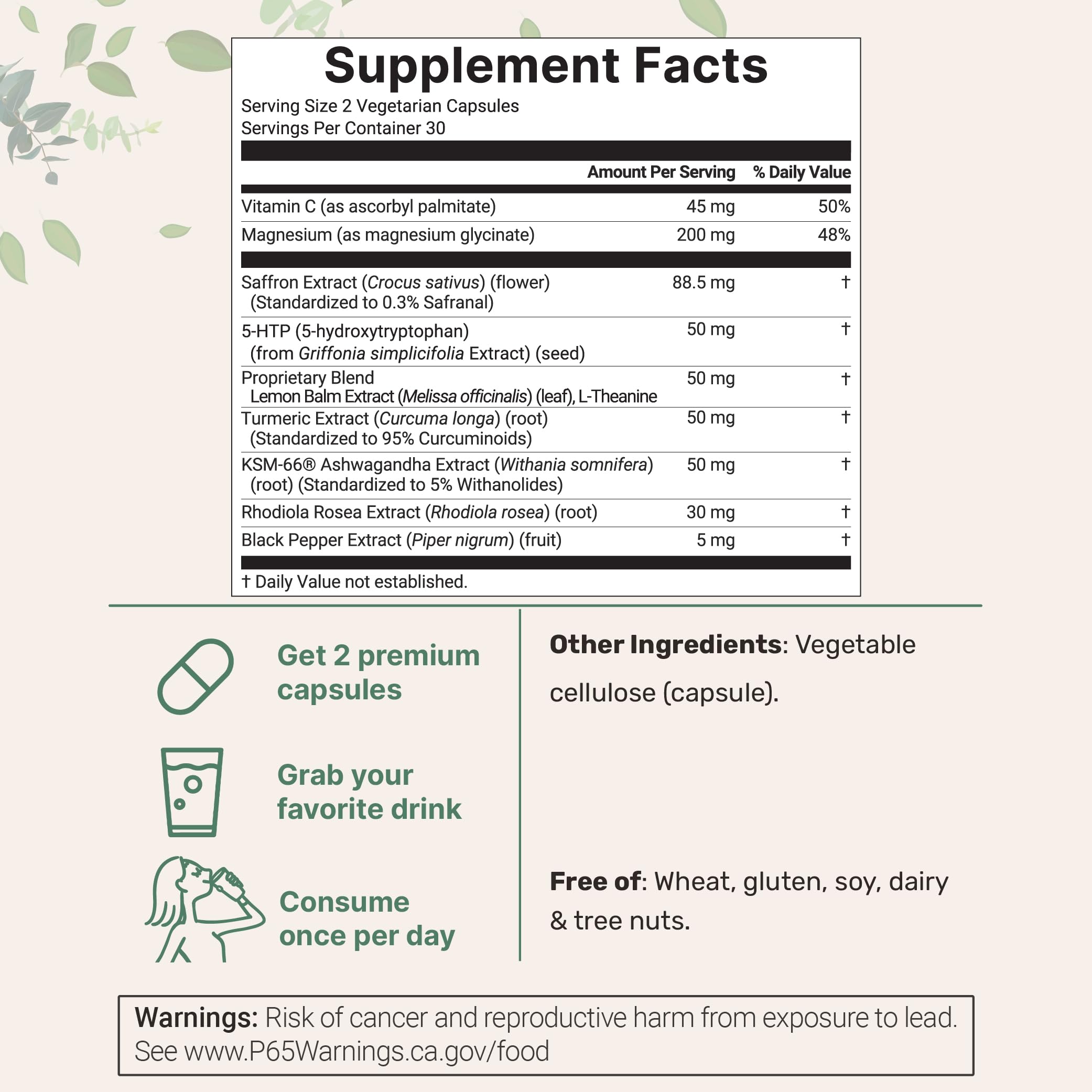 Micro Ingredients Saffron+ Advanced Supplements, 60 Veggie Capsules – 10-in-1 with Saffron Extract, High Absorption Fat-Soluble Vitamin C, Magnesium