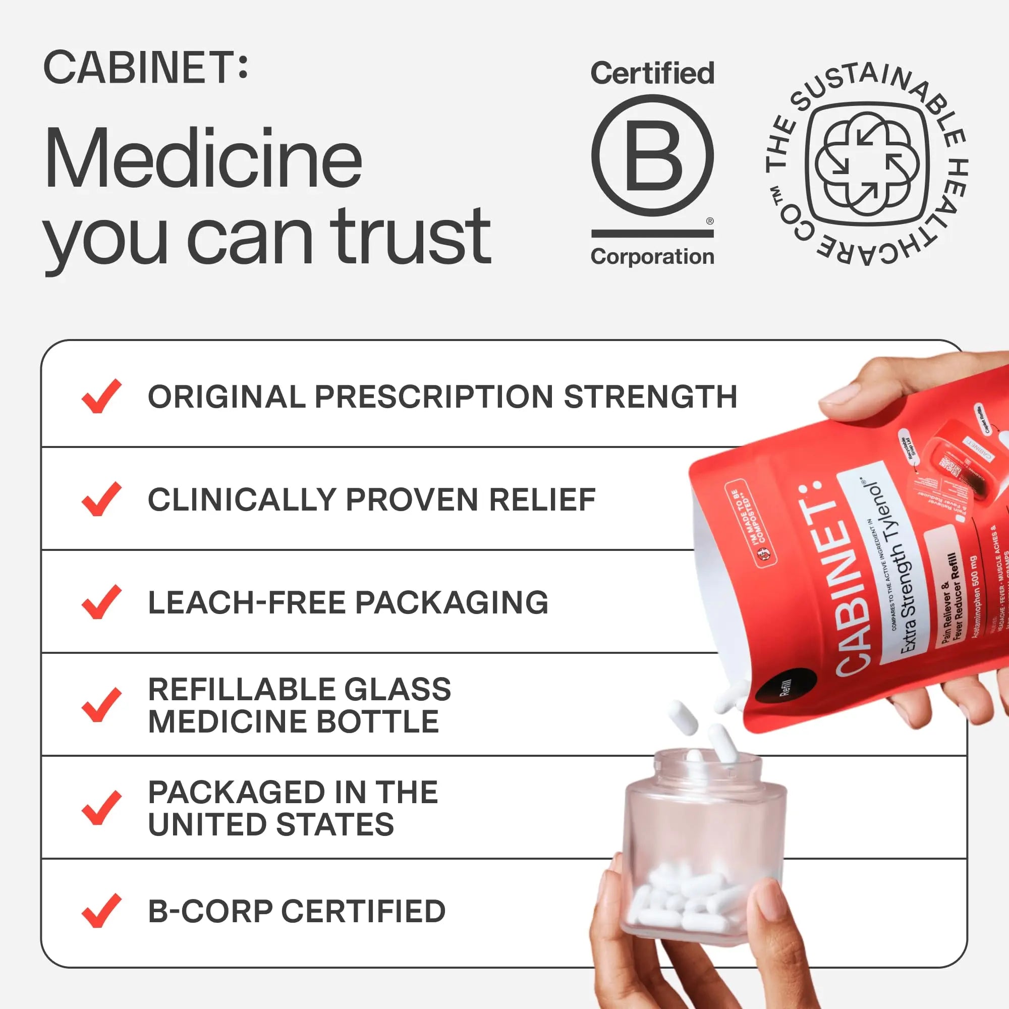 Cabinet: 500mg Acetaminophen for Headache Relief, Toothaches, Sore Throat, and Fever Reducer, Includes 1 Refillable Medicine Jar, 120 Tablets Refillable Glass Jar - w/Travel Tin Cabinet:Buy Supplements Australia