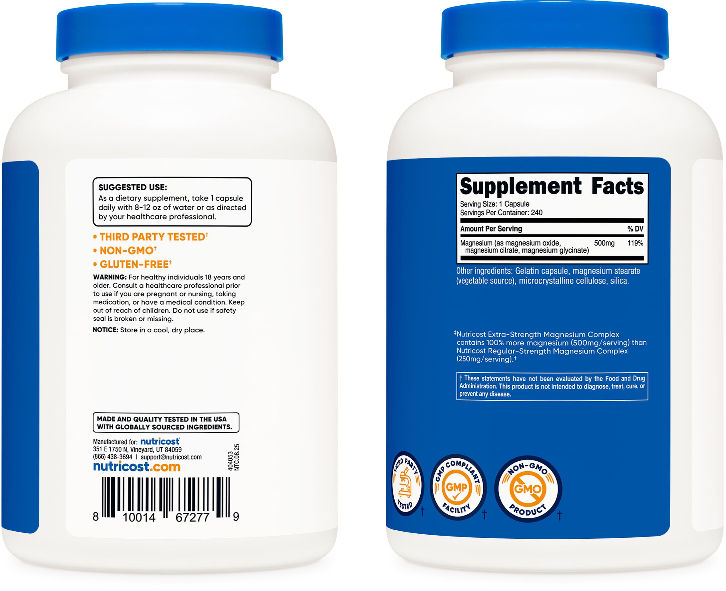 Nutricost Magnesium Complex 500mg, 240 Capsules - Magnesium Oxide, Citrate, and Glycinate - Gluten Free and Non-GMO Nutricost buy supplements Au