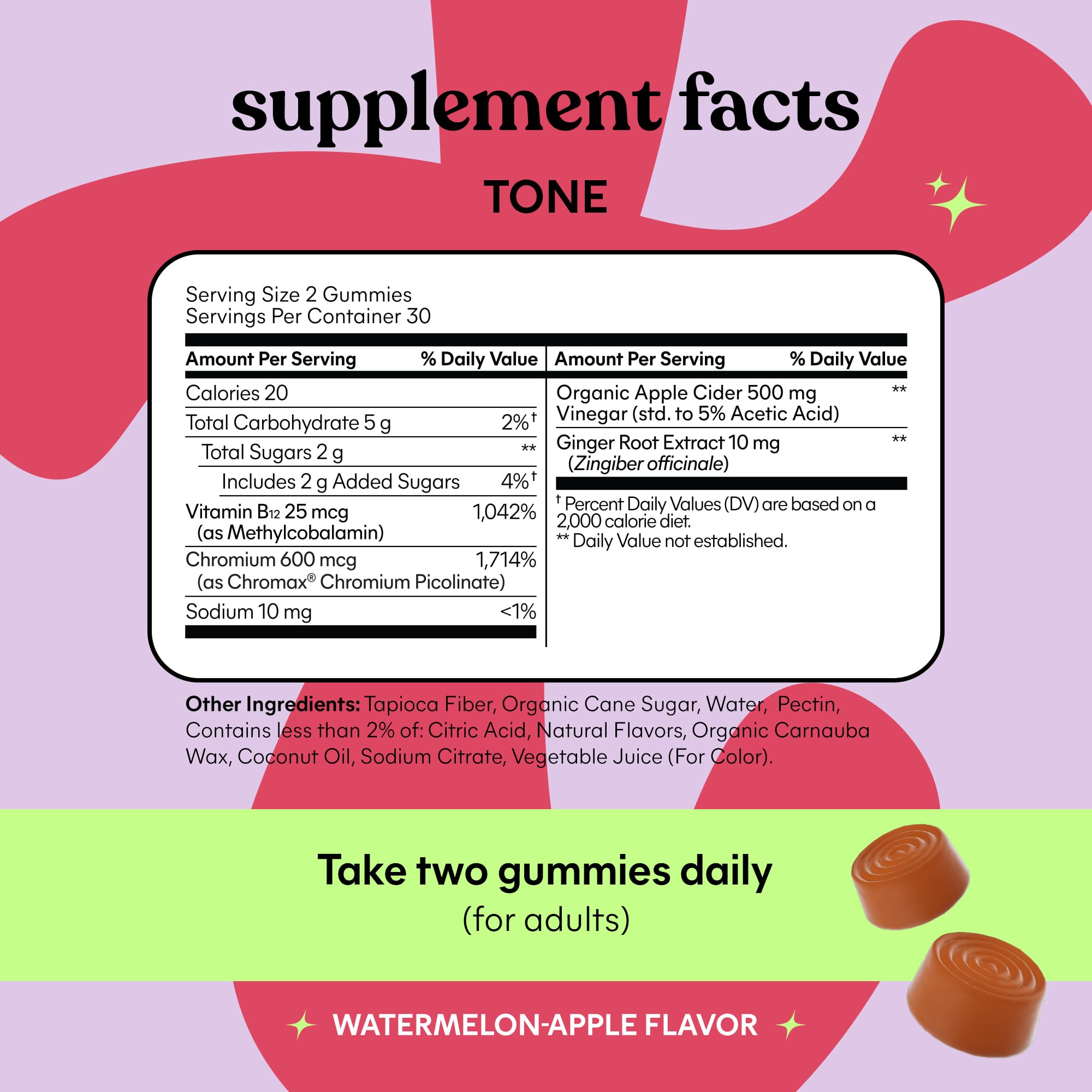 Lemme Tone Metabolism Gummies, Apple Cider Vinegar, Clinically Studied Chromium, B12, Ginger Root Extract, Promote Lean Body Mass