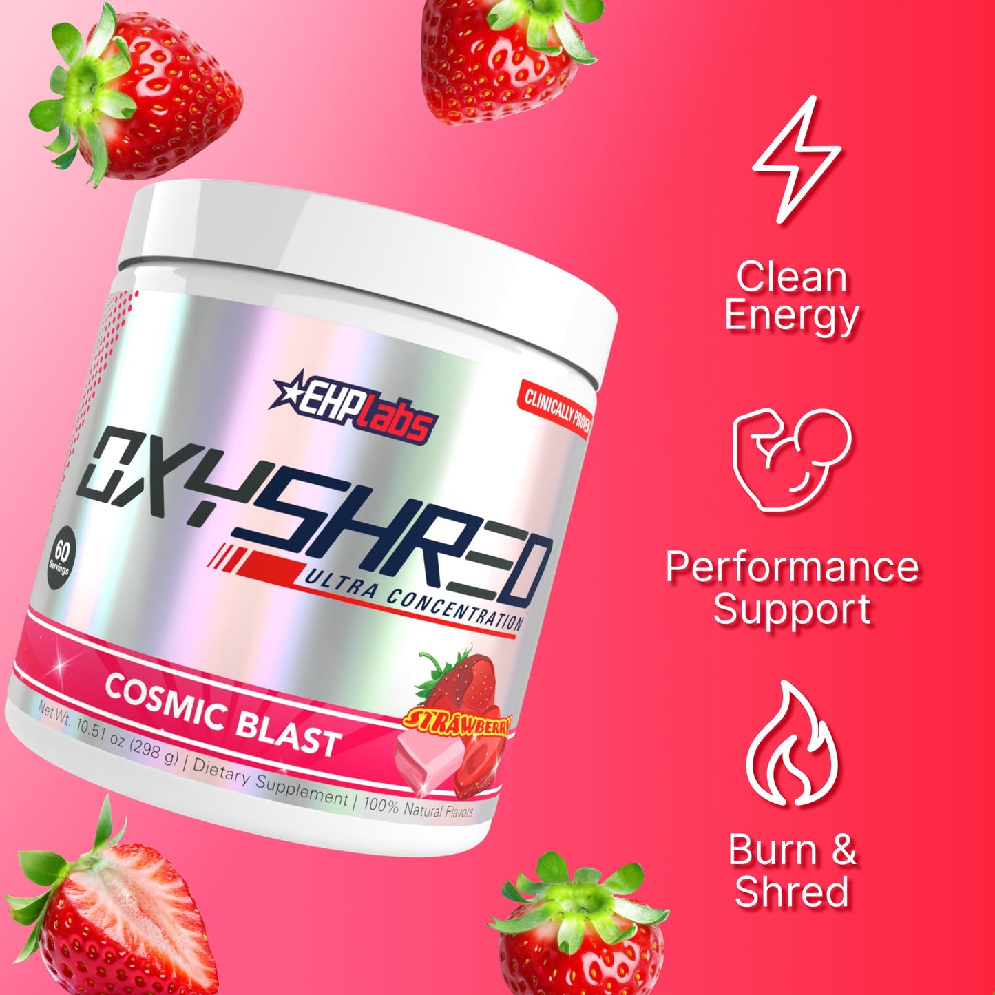 EHP Labs OxyShred Pre Workout Powder - Preworkout Powder with L Glutamine & Acetyl L Carnitine, Energy Boost Drink - Cosmic Blast, 60 Servings