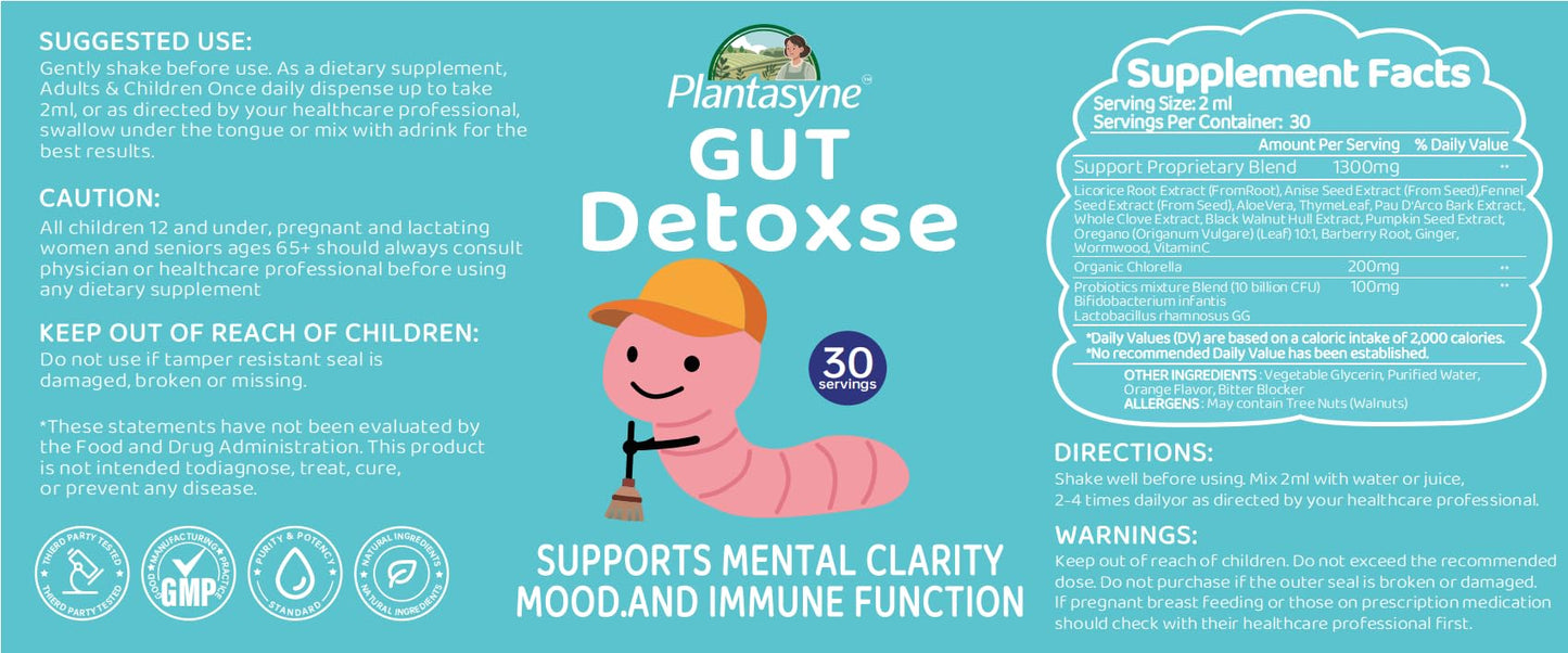 Plantasyne Herbal Gut Cleanse Drops with Black Walnut Hull & Barberry Root | Gentle Liquid Detox for Gut & Colon Support | for Adults & Kids|30 Servings Plantasyne buy supplements Au