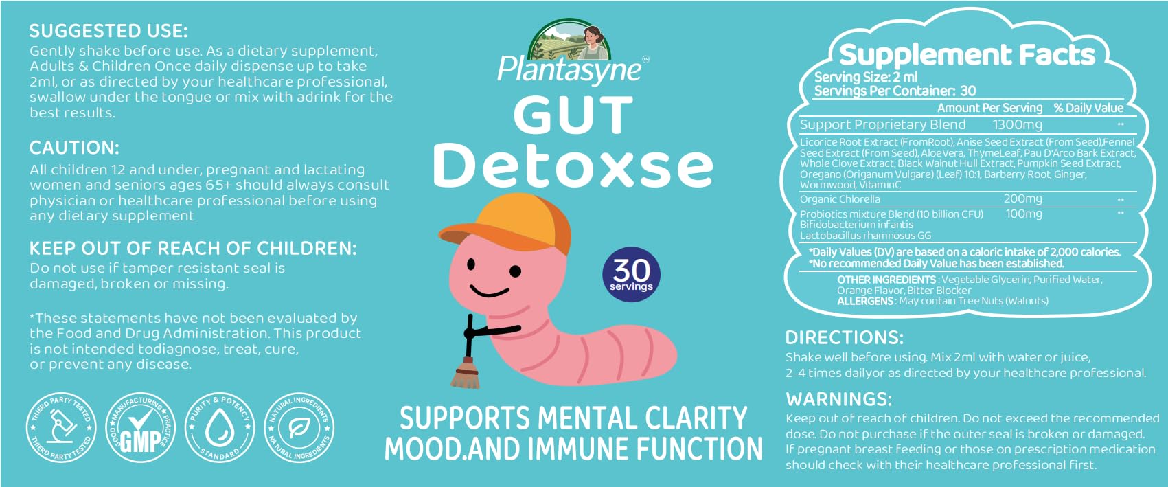 Plantasyne Herbal Gut Cleanse Drops with Black Walnut Hull & Barberry Root | Gentle Liquid Detox for Gut & Colon Support | for Adults & Kids|30 Servings Plantasyne buy supplements Au