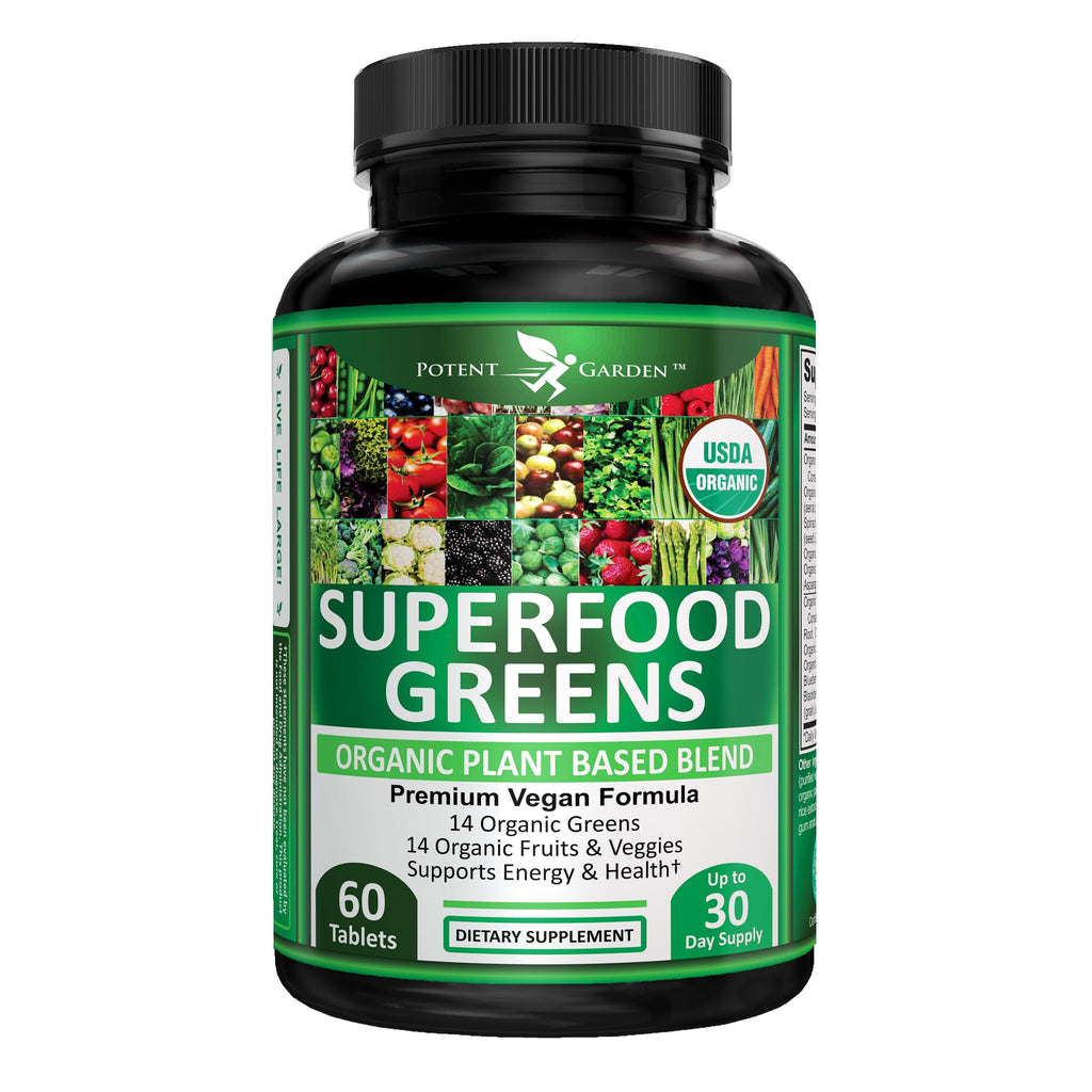 Potent Garden Organic Superfood Greens, Fruit and Veggies Supplement Rich in Vitamins & Antioxidants with Alfalfa, Beet Root & Tart Cherry to Boost Energy, Immunity & Gut Health, Greens Tablets 60 Ct Potent GardenBuy Supplements Australia