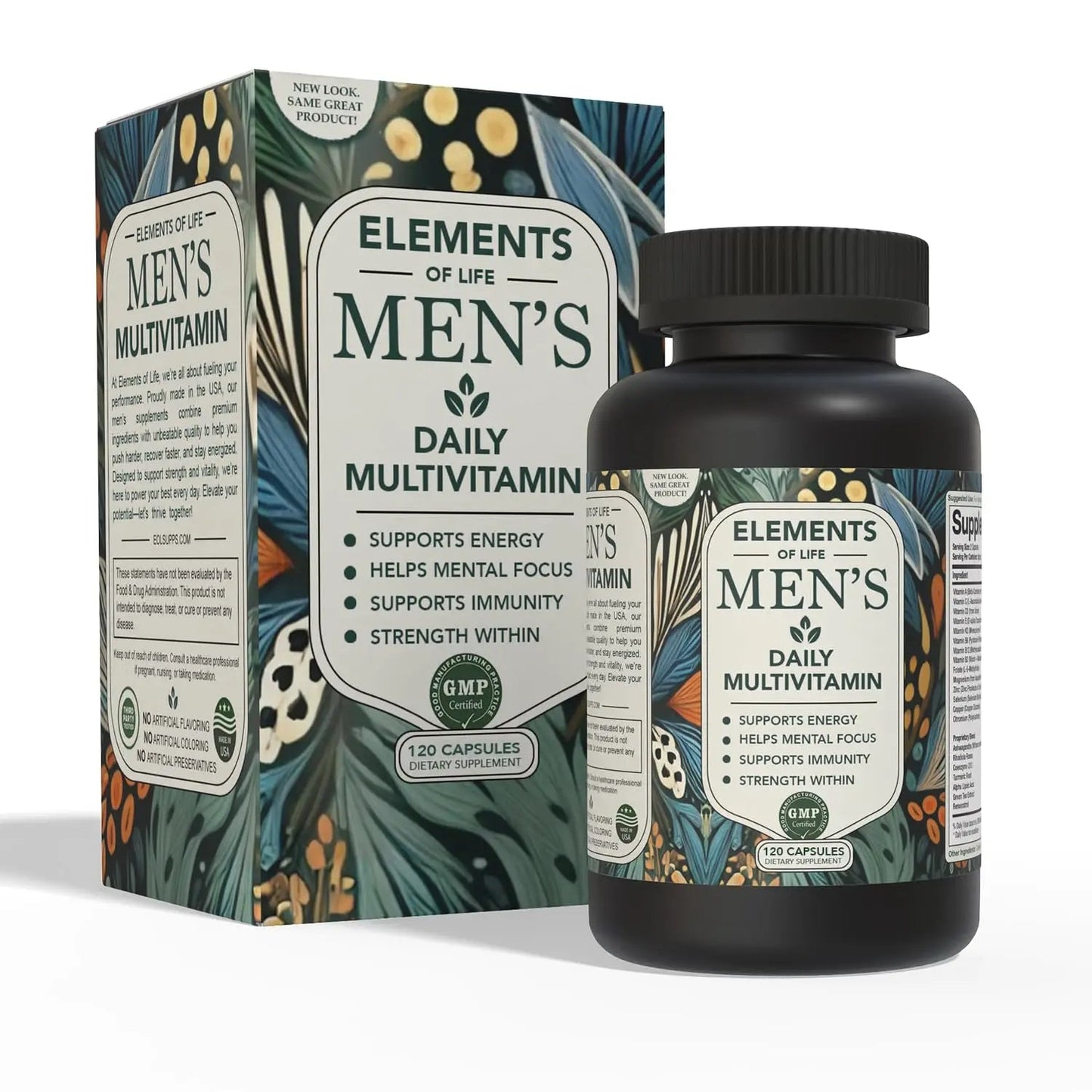 Multivitamin for Men with Vitamin D, K2, Zinc, Vitamin B12, A, E, B6, Calcium – Immune Health & Energy Support Daily Mens Multivitamins Elements of LIfe