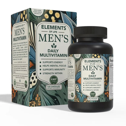 Multivitamin for Men with Vitamin D, K2, Zinc, Vitamin B12, A, E, B6, Calcium – Immune Health & Energy Support Daily Mens Multivitamins Elements of LIfe