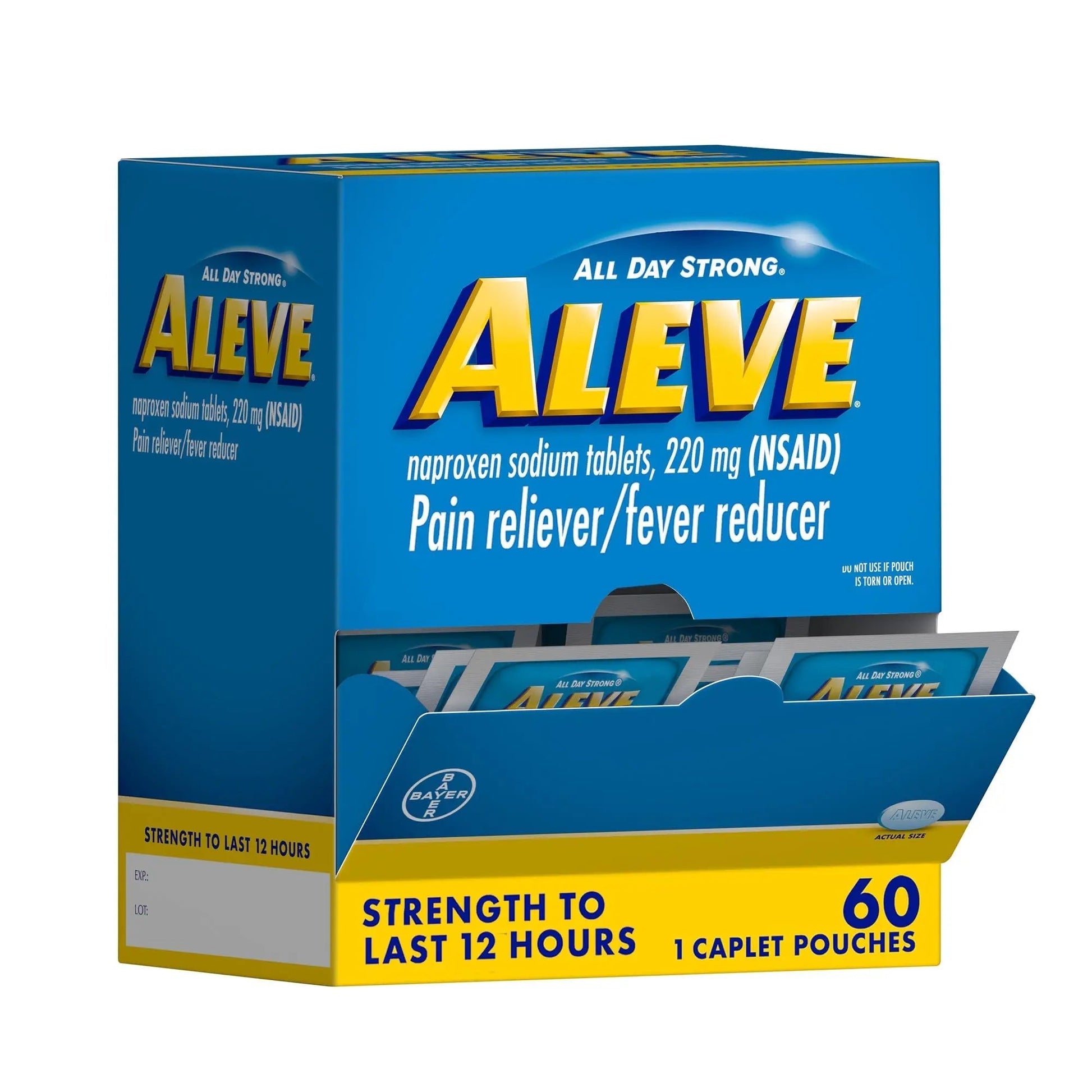 Aleve Pain Reliever & Fever Reducer Naproxen Sodium Caplets, Body and Arthritis Pain Reliever, Medicine for Adults and Children Ages 12 and Up, 60 Individual Pouches AleveBuy Supplements Australia