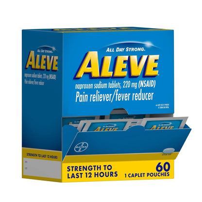 Aleve Pain Reliever & Fever Reducer Naproxen Sodium Caplets, Body and Arthritis Pain Reliever, Medicine for Adults and Children Ages 12 and Up, 60 Individual Pouches AleveBuy Supplements Australia