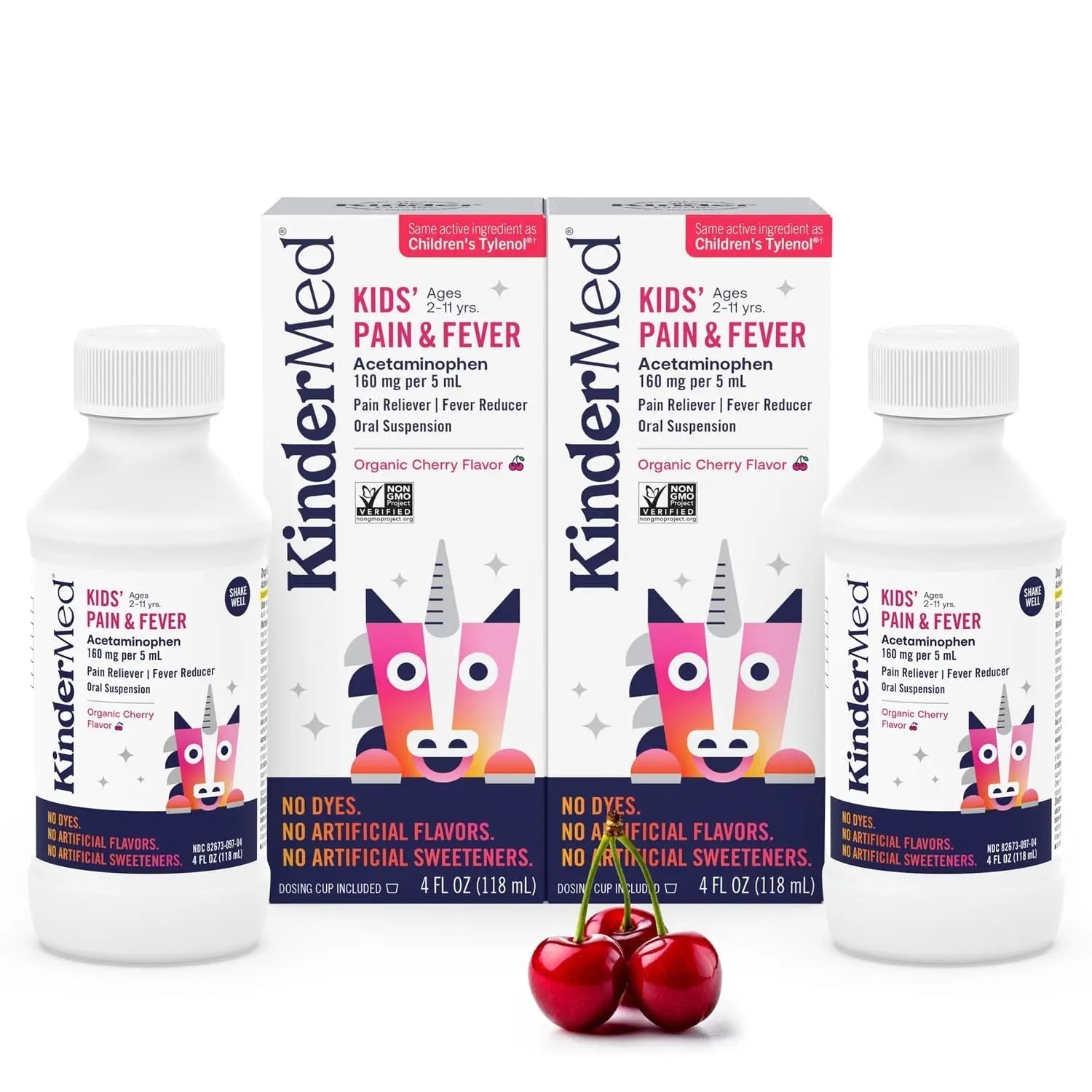 KinderMed Kids' Pain & Fever Medicine, for Ages 2-11 Years, No Dyes, No Artificial Flavors, No Artificial Sweeteners, Vegan, Non-GMO, Gluten Free, Organic Cherry Flavor, Two Pack, 2 x 4 fl. oz KinderMedBuy Supplements Australia