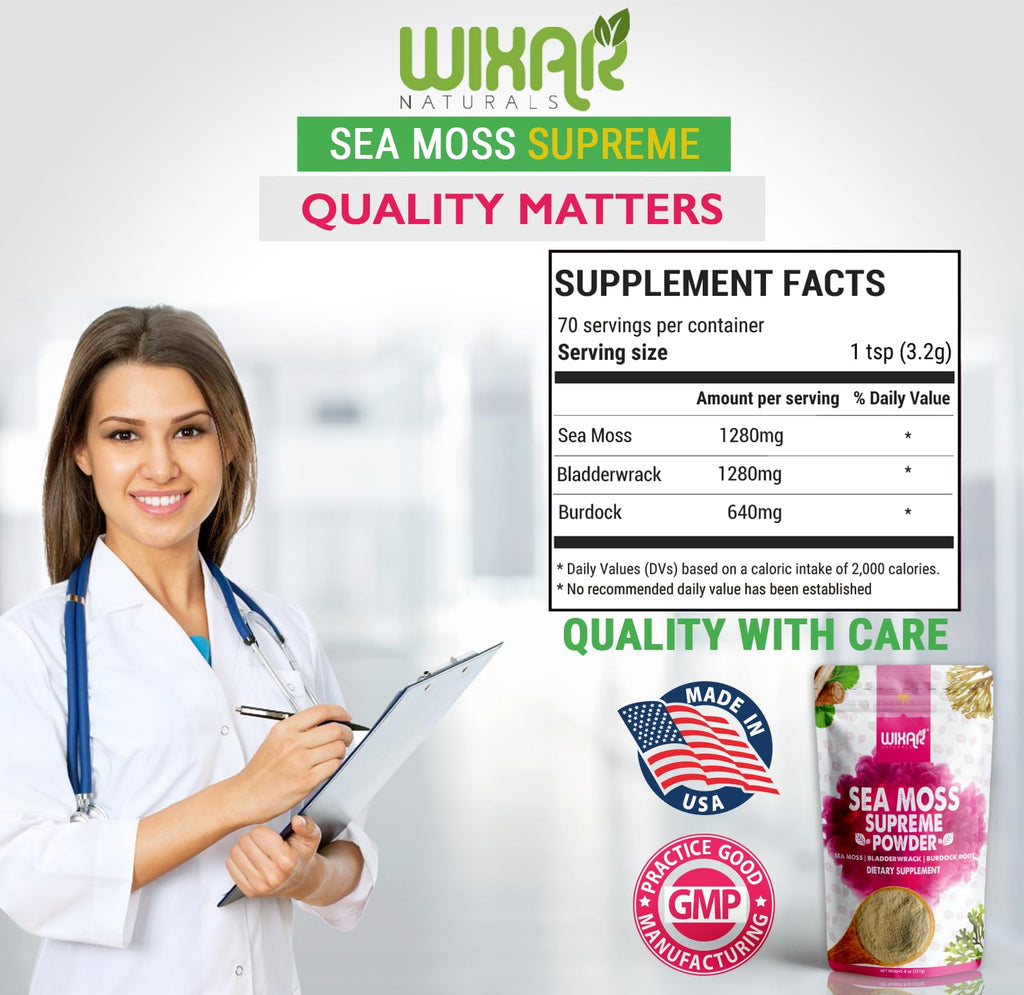 Wixar Wildcrafted Sea Moss Powder – (8 Ounces) – Natural Irish Sea Moss and Bladderwrack with Burdock Powder - Thyroid Support, Healthy Skin, Keto Detox, Joint Support Alkaline Supplements WIXAR NATURALSBuy Supplements Australia