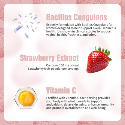 NIUSISE Feminine Balance Gummies, Premium Balance Supplement for Women PH Health, Immune Support, Energy Support, Vegan, Gluten-Free, Strawberry Flavor,