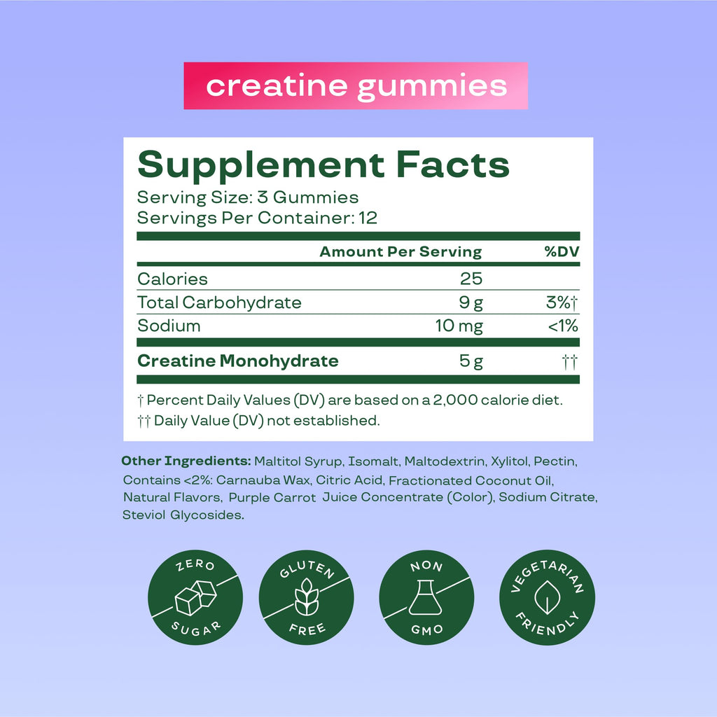 Bloom Creatine Monohydrate Gummies, 5g Per Serving, Sugar Free Creatine Gummy for Workout, Strength, Cognitive Health & Lean Muscle Support
