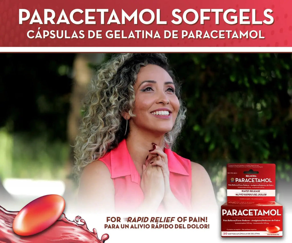 Belmora Paracetamol Acetaminophen 325mg 20 Softgels for Pain Relief, Liquid Filled Capsules for Rapid Release, Fever Reducer for Adults Extra Strength Belmora paracetamolBuy Supplements Australia