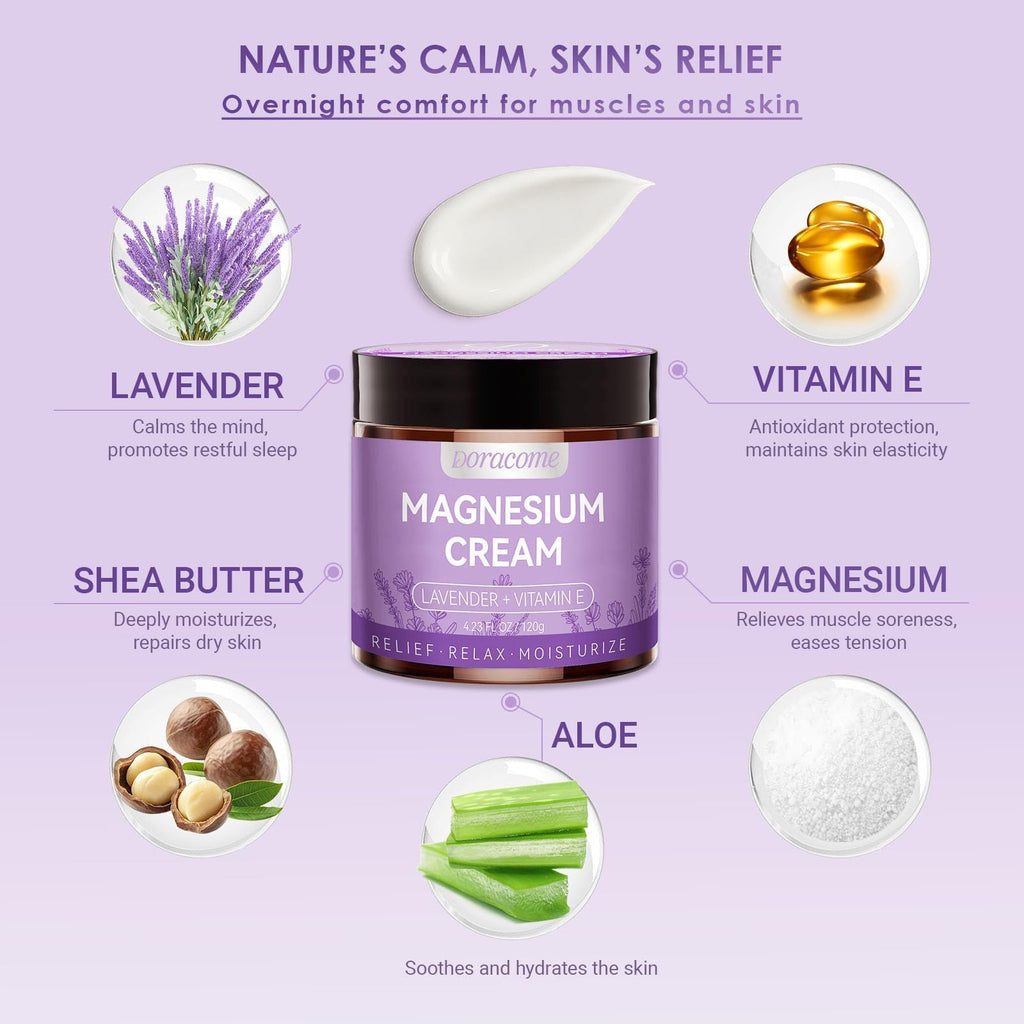 Doracome Magnesium Moisturizing Cream for Muscle Relief, Sleep Support and Stress Relief, Fast-Absorbing Formula,Skin Friendly,Lightly Scented DoracomeBuy Supplements Australia