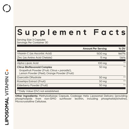 Codeage Liposomal Vitamin C Vitamins with Zinc, Elderberry, Citrus Bioflavonoids Ascorbic Acid, Quercetin & Rose Hips Fruit, Vitamina C Liposomal Supplement Pills - Non-GMO, Vegan - 90 Capsules CodeageBuy Supplements Australia
