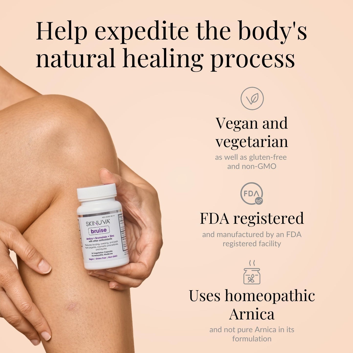 Skinuva® Bruise - Supplement for Bruising and Swelling - A Homeopathic Bruise Remedy Formulated with Arnica, Bromelain & Zinc - 14 Capsules (7-Day Treatment) SkinuvaBuy Supplements Australia
