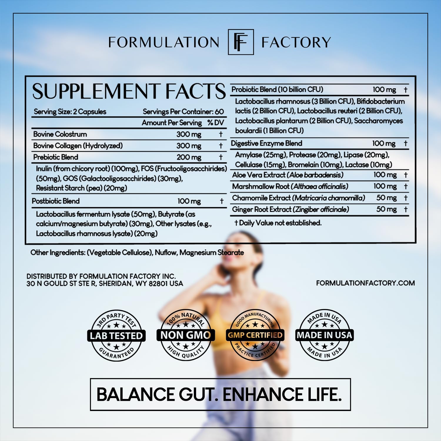 Formulation Factory Probiotics for Women & Men - Gut Intellect 10-in-1 Digestive Enzymes with Prebiotics and Postbiotics - Total Gut Health Supplement