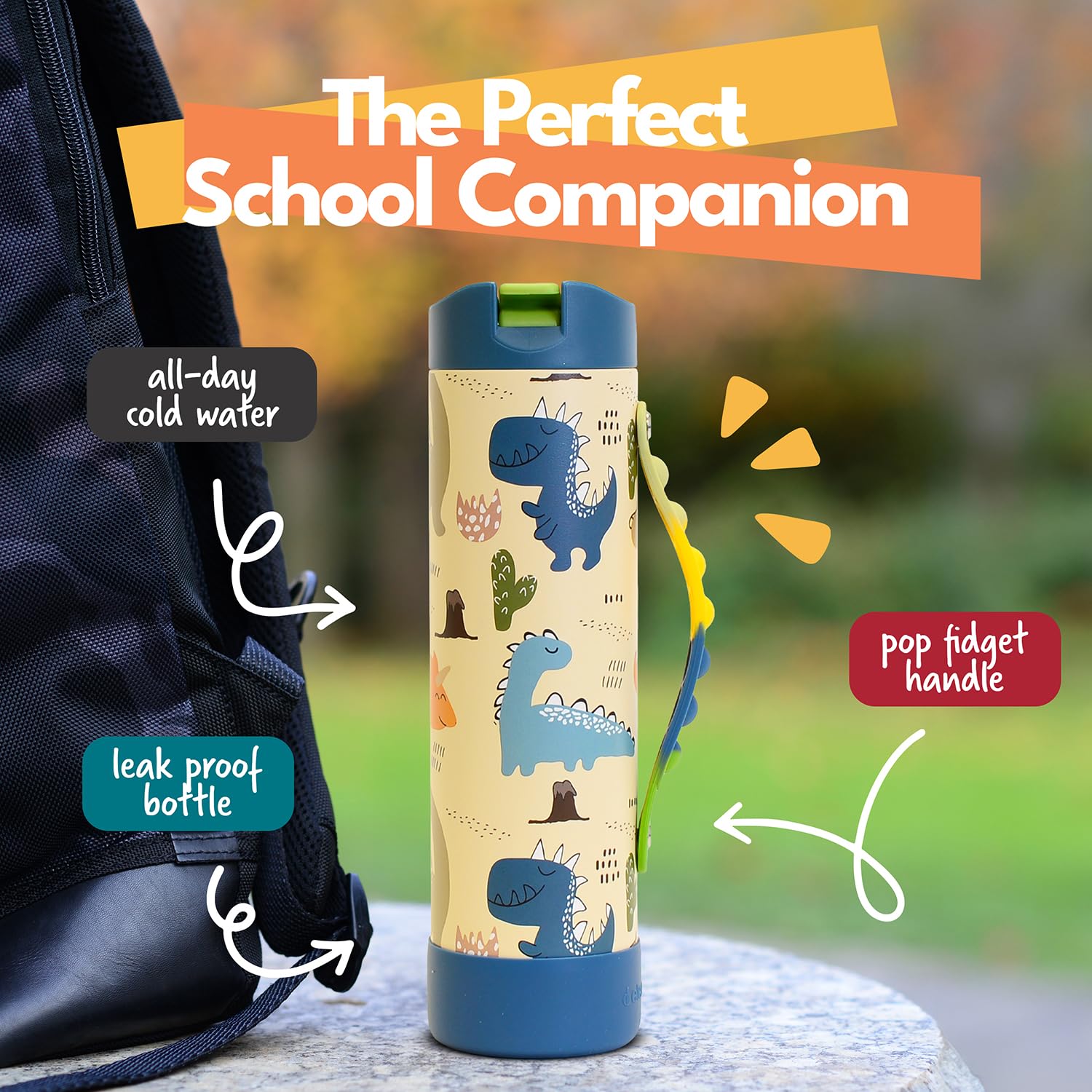 Elemental Iconic Kids Water Bottle for School - 100% Leak-Proof Insulated Water Bottles with Straw Lid & Pop-It Handle for Boys & Girls - Triple-Wall Insulated & BPA-Free, 20oz – Dinosaur Elemental buy supplements Au