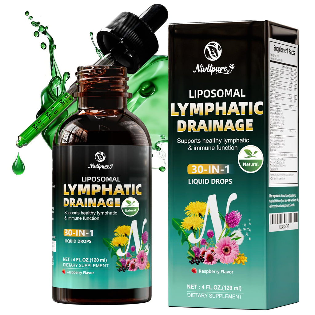Liposomal Lymphatic Drainage Drops, 4 fl oz – 30-in-1 Lymphatic Drainage Supplements with 23 Herbs & 7 Vitamins – Supports Lymphatic System, Immune & Liver Health – Detox Support – 60-Day Supply Nivltpure buy supplements Au