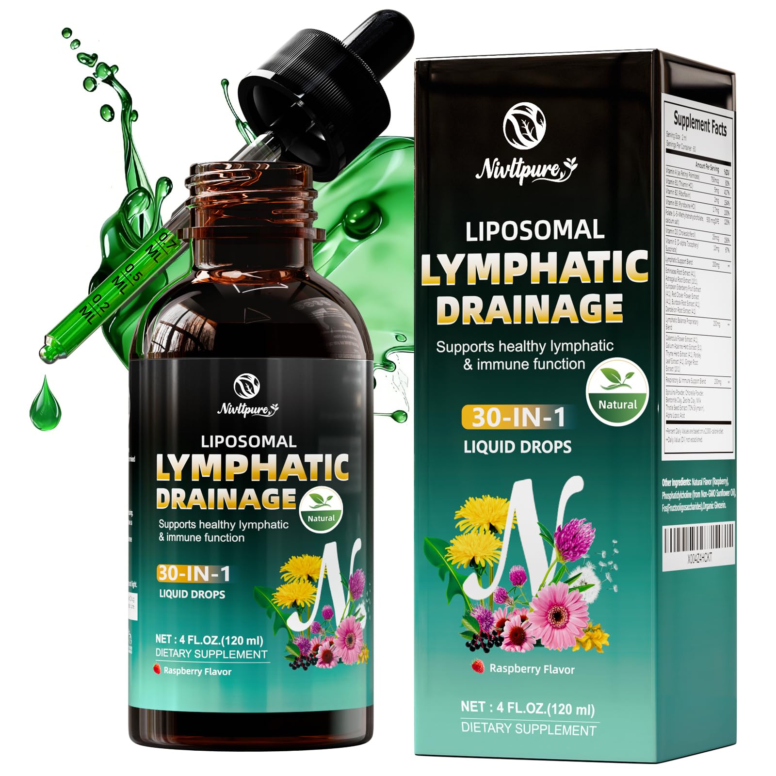 Liposomal Lymphatic Drainage Drops, 4 fl oz – 30-in-1 Lymphatic Drainage Supplements with 23 Herbs & 7 Vitamins – Supports Lymphatic System, Immune & Liver Health – Detox Support – 60-Day Supply Nivltpure buy supplements Au