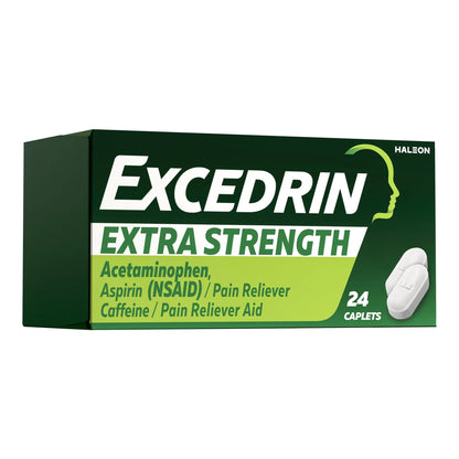 Excedrin Extra Strength Caplets for Headache Pain Relief, Acetaminophen 250mg, Aspirin 250mg, Caffeine 65mg, Pain Reliever, 24 count ExcedrinBuy Supplements Australia