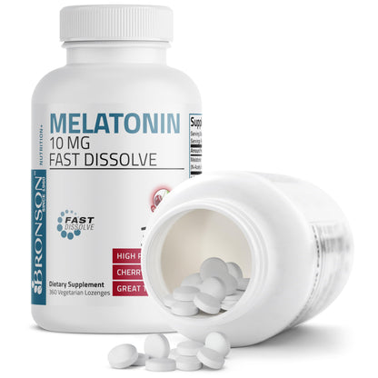 Bronson Melatonin 10mg Fast Dissolve Cherry Flavored Tablets Vegetarian Chewable Lozenges, 360 Count