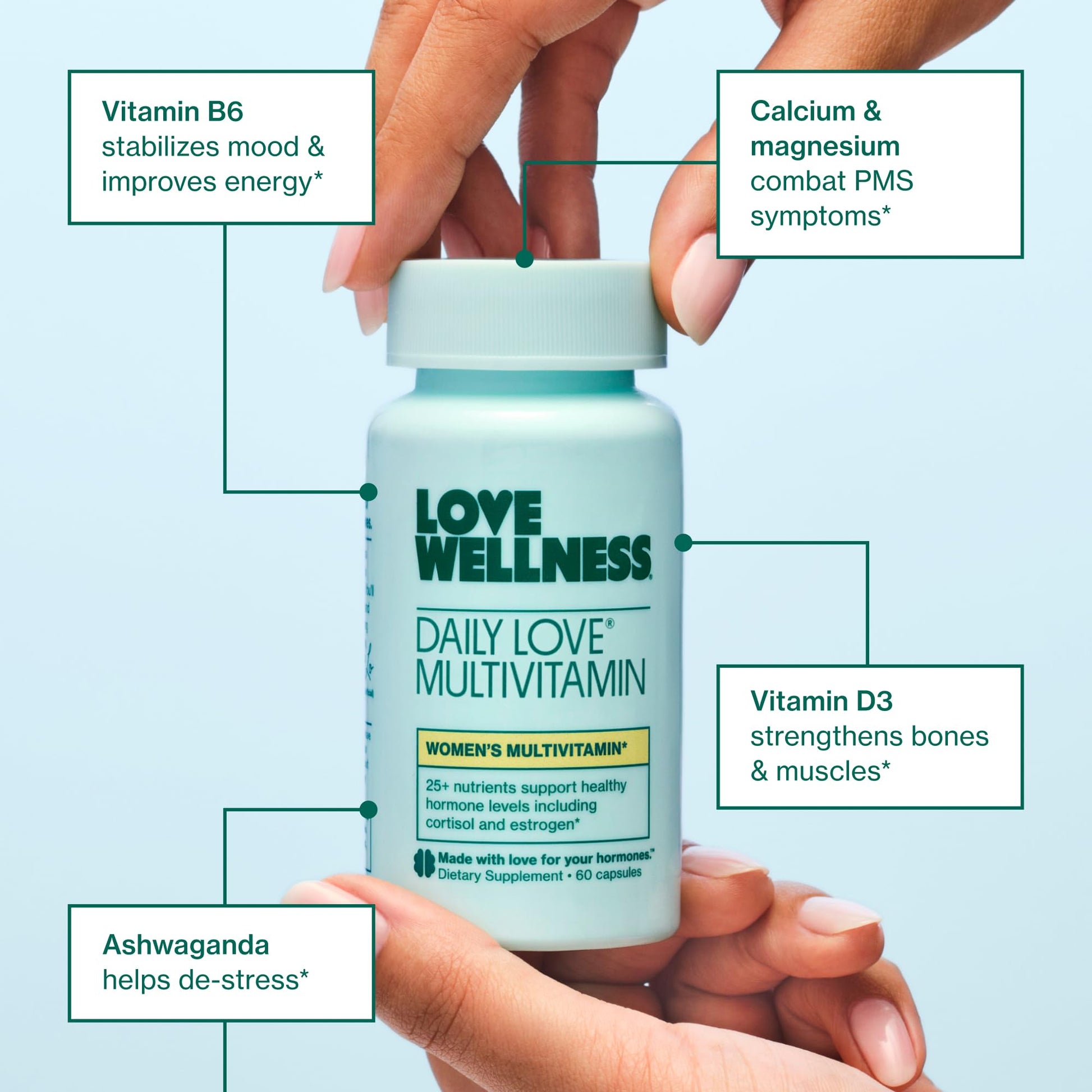 Love Wellness Daily Love Multivitamin for Women | Supports Energy, Cortisol, Immune Health, Stress Relief, & PMS | Complete with Vitamin D, C, Iron, Calcium, Zinc, & Biotin, Magnesium | 30-Day Supply Love Wellness buy supplements Au