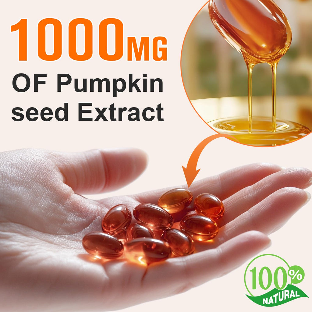 Pumpkin Seed Oil with Saw Palmetto, 1000mg per Serving, 300 Softgels – Cold Pressed Pumpkin Seed Oil Capsules for Hair, Prostate, Urinary & Bladder Health