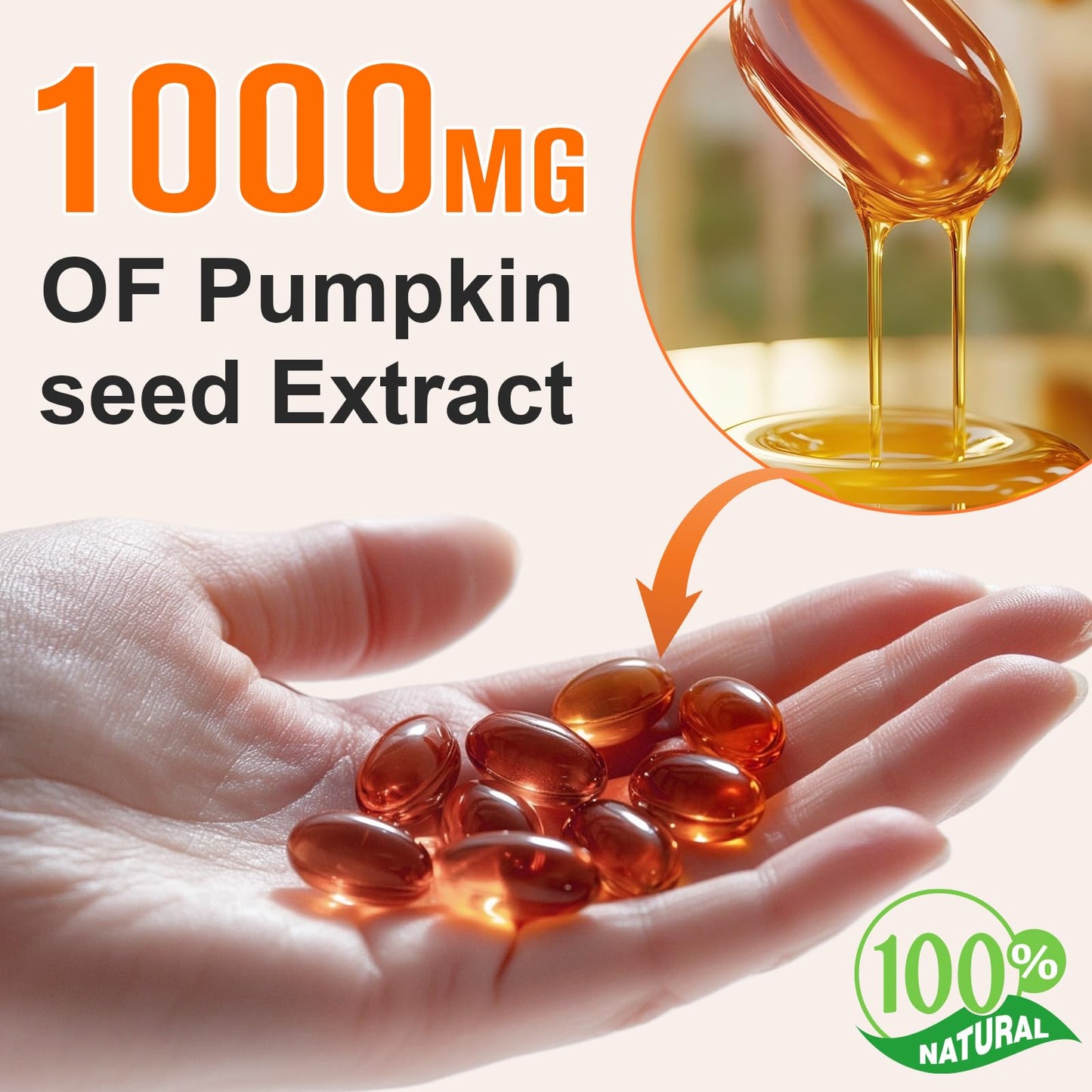 Pumpkin Seed Oil with Saw Palmetto, 1000mg per Serving, 300 Softgels – Cold Pressed Pumpkin Seed Oil Capsules for Hair, Prostate, Urinary & Bladder Health