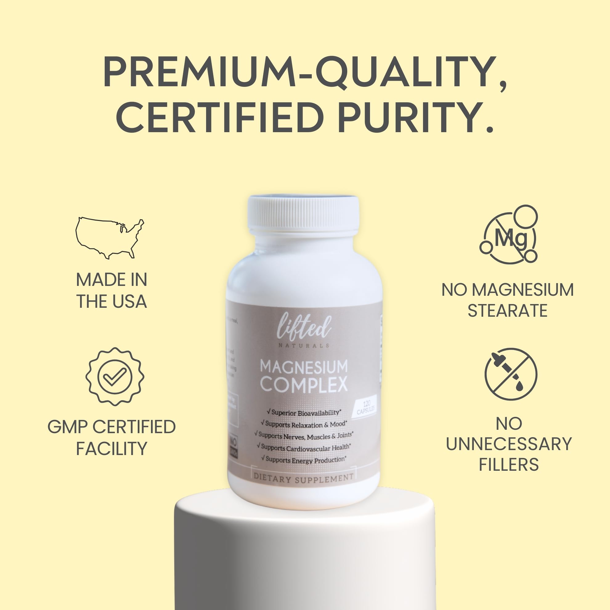 Magnesium Complex - Lifted Naturals Magnesium Supplement w/Bisglycinate, Malate, Taurate - 120 Capsules - Bioavailable Magnesium Formula for Mood, Sleep, Energy Support* Lifted Naturals buy supplements Au
