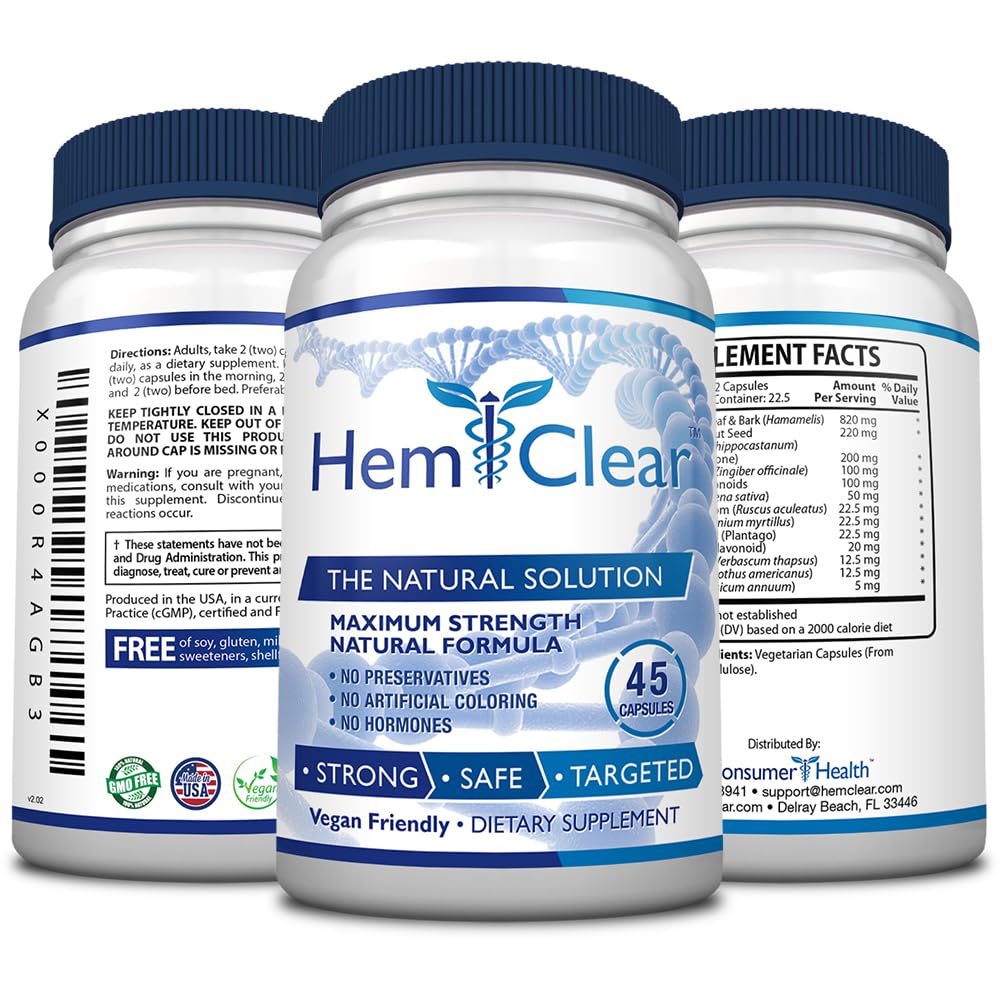 HemClear for Hemorrhoids - Vegan, 100% Natural Formula for Hemorrhoid Relief & Vascular Health - Maximum Strength 1 Bottle HemclearBuy Supplements Australia