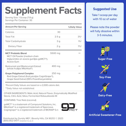 Gundry MD MCT Wellness Powder to Support Energy, Ketone Production and Brain Health, Keto Friendly, Sugar Free