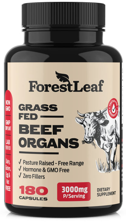 ForestLeaf Beef Organ Supplement - Grass Fed & Pasture Raised - Total Body Wellness & Performance, Organ Complex with 3000mg of Desiccated Beef Liver, Heart, Kidney, Pancreas, Spleen (180 Capsules) ForestLeafBuy Supplements Australia