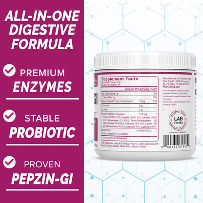 PEScience Complete-GI Gut Health Powder, Probiotics for Women and Men, Digestive Enzymes, Prebiotic Fiber, L-Glutamine