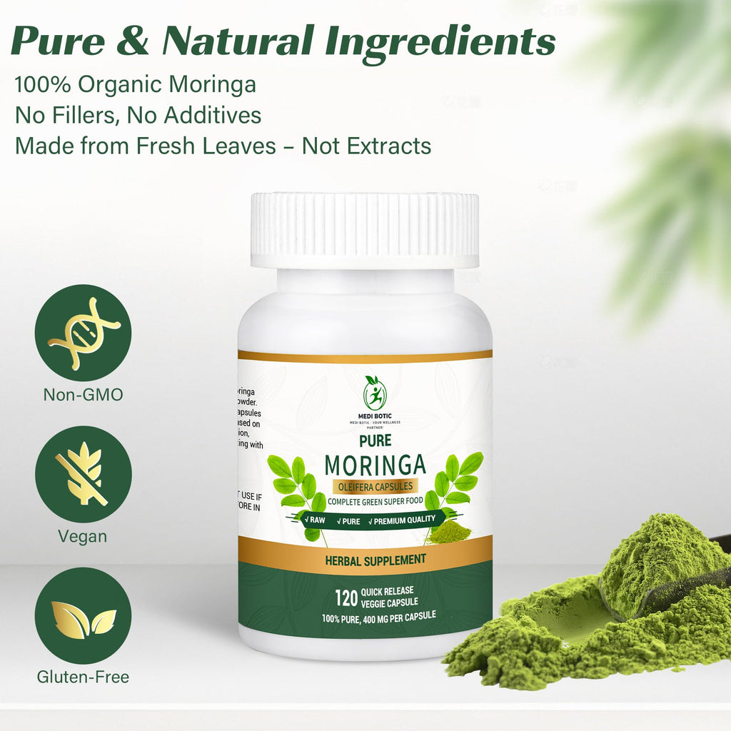 Moringa Capsules, Moringa Pure Capsules For Energy, Immune Support, Gut Health & Powerful Green Superfood, Rich In Antioxidants, Essential Vitamins & Amino Acids
