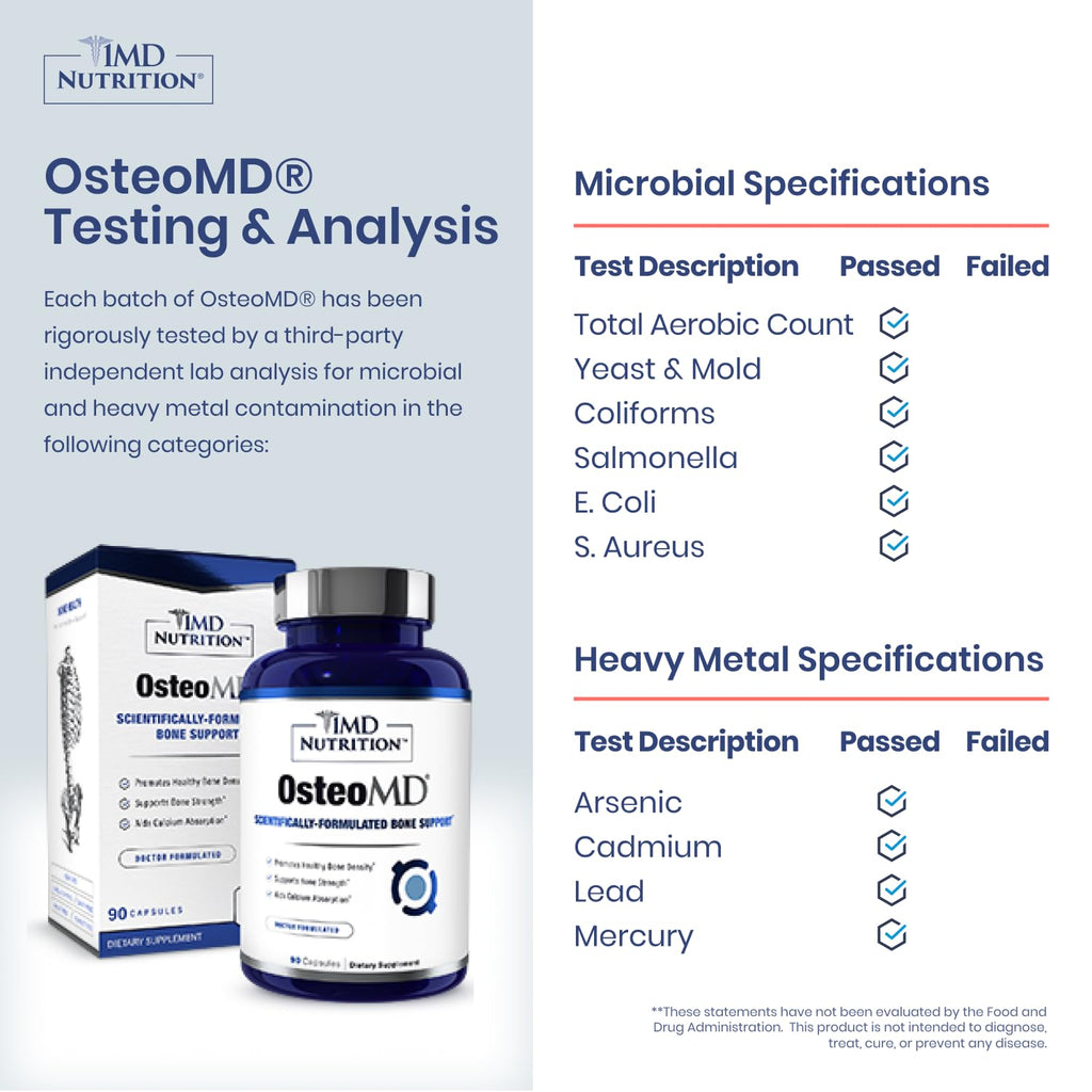 1MD Nutrition OsteoMD for Comprehensive Support - Supplement for Women and Men - Promote Density w/Vitamin D - Hydroxyapatite