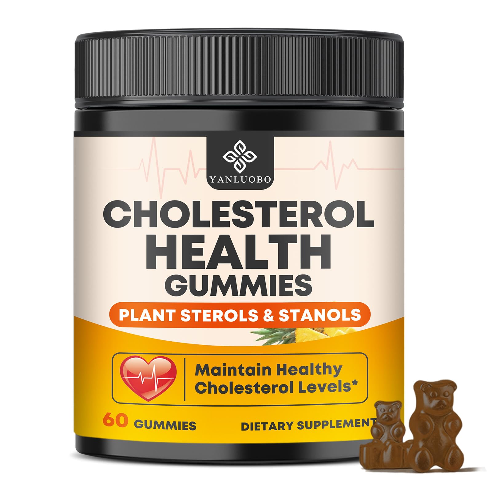Cholesterol Supplements with 1200mg Plant Sterols & Stanols, Guggul, Bergamot, Red Yeast Rice, Cholesterol Complex Gummies Support Healthy Cholesterol Levels, Pineapple Flavor, 60 Counts YANLUOBOBuy Supplements Australia