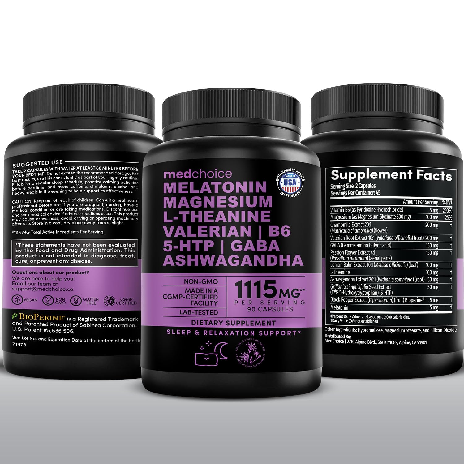 12-in-1 Melatonin Sleep Capsules - Natural Sleep Aids for Adults with Melatonin 5mg and Magnesium Glycinate 500mg, Sleep Aid with Ashwagandha, L Theanine, Valerian Root, GABA, 5-HTP (90ct, Pack of 1) MEDCHOICEBuy Supplements Australia