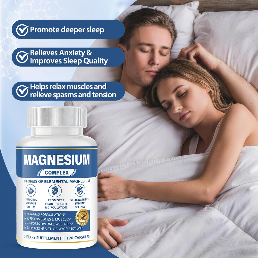 1000mg Magnesium Complex 8 in 1 for Women & Men – Magnesium Glycinate, Citrate, Malate, Taurate, Oxide, Carbonate, Aspartate, Orotate – Vegan Non-GMO, for Sleep, Fatigue & Heart Health, 120 Capsules BOSNETHUINH buy supplements Au