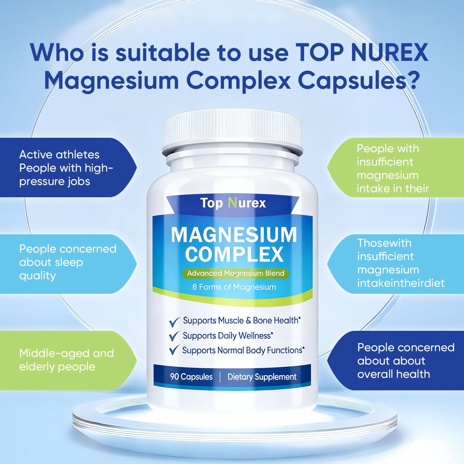 Top Nurex Magnesium Complex 1000 mg, 8-Source Magnesium Blend with Glycinate, Citrate, Malate & Taurate, Vegan Non-GMO Formula, 90 Capsules Kunnozz buy supplements Au