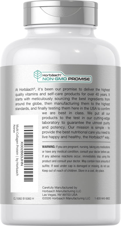 Horbäach Multi Collagen Protein 2000 mg | 180 Capsules | Hydrolyzed Collagen Type I, II, III, V, X | Keto & Paleo Friendly, Non-GMO, Gluten Free Supplement